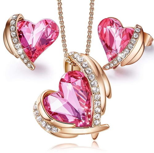 Rose Gold Heart Necklace Set