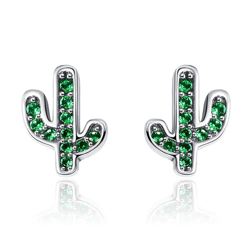 Green Cactus Crystal Stud Earrings
